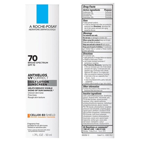 LA ROCHE-POSAY | ANTHELIOS UV CORRECT FACE SUNSCREEN SPF70 W NIACINAMIDE 1.7floz - Picture 3 of 4